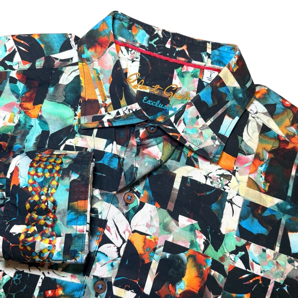Robert Graham Exclusive Mens L Abstract Geometric Button Down Shirt Cotton L/S